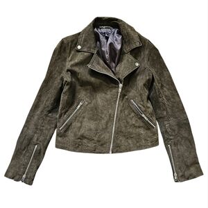 Aqua 100% Green Suede Leather Moto Zip Up Jacket Size Small